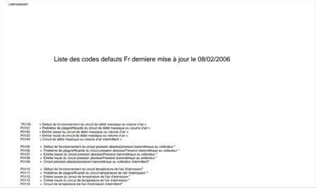 Liste codes dfauts 2006